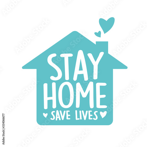 Stay home, save lives vector,  Typography campaign poster with text for your own quarantine time. family Motivational quotes to stay safe at home from disease outbreaks. text with the house logo.