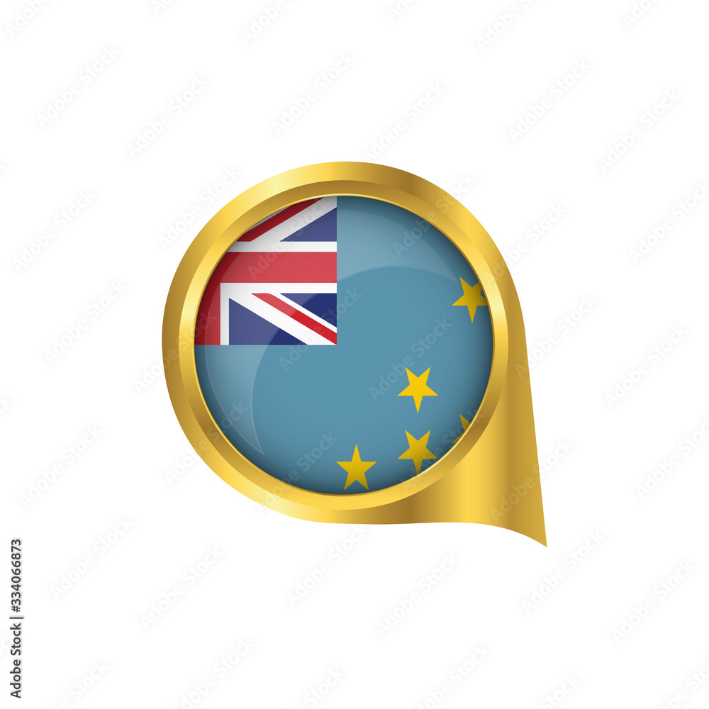 Obraz premium Flag of Tuvalu, location map pin, pointer flag Tuvalu, button gold, Icon country . Vector Illustration EPS10.