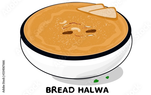 Bread Halwa indian Sweet food Vector