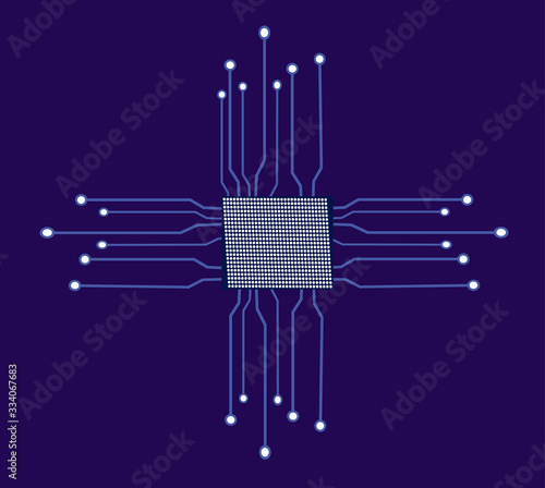 chip in blue vector graphics printed circuit Board