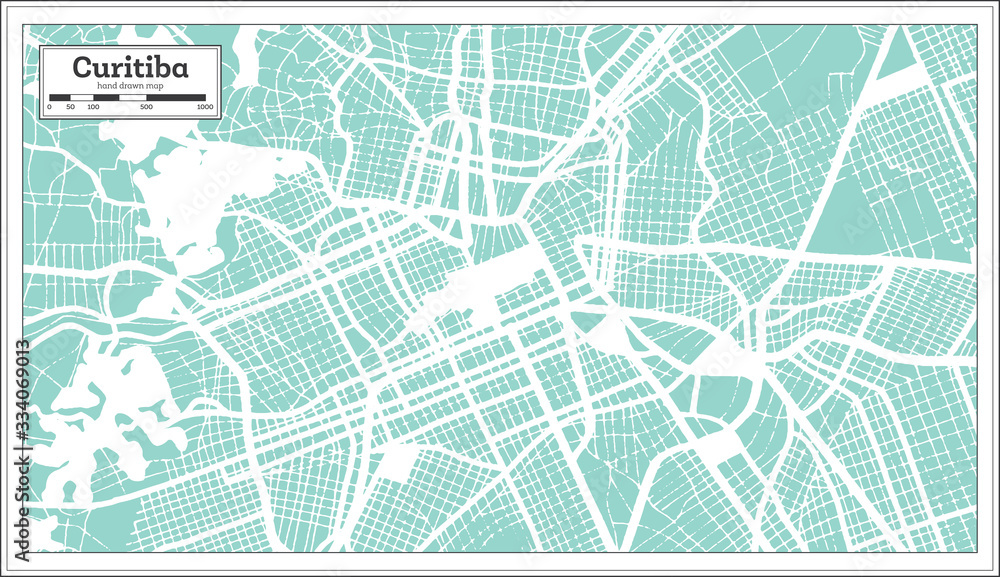 Curitiba Brazil City Map in Retro Style. Outline Map.