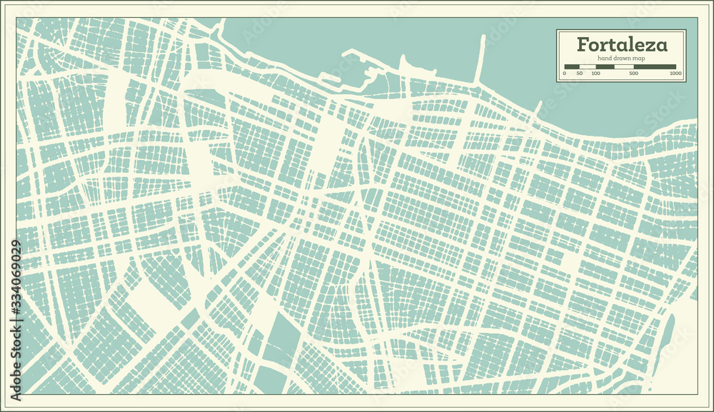 Fototapeta premium Fortaleza Brazil City Map in Retro Style. Outline Map.
