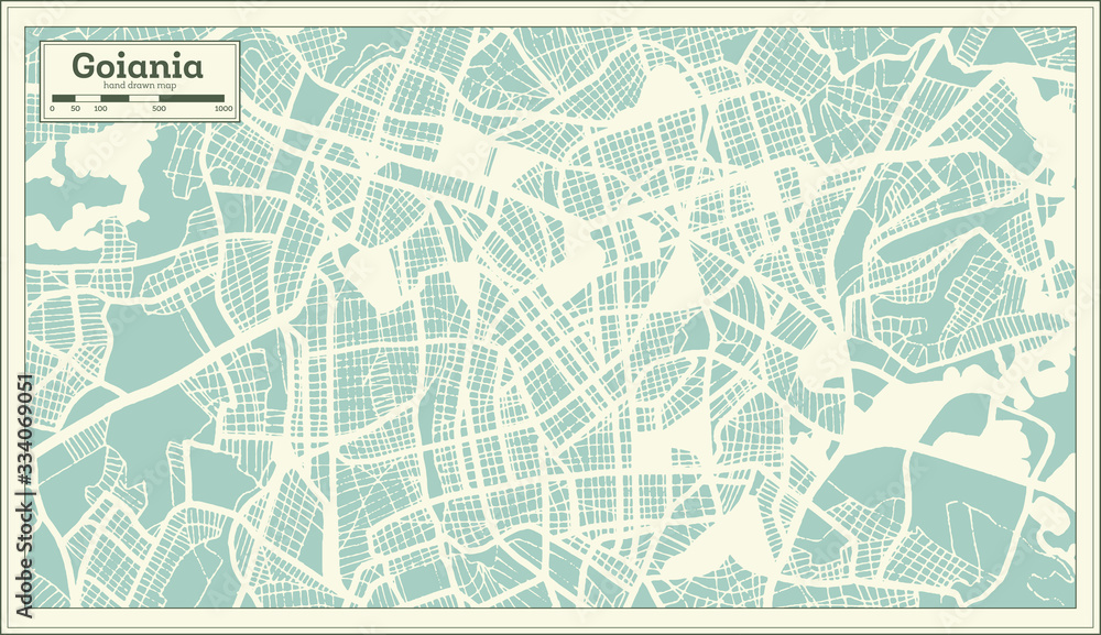 Goiania Brazil City Map in Retro Style. Outline Map.