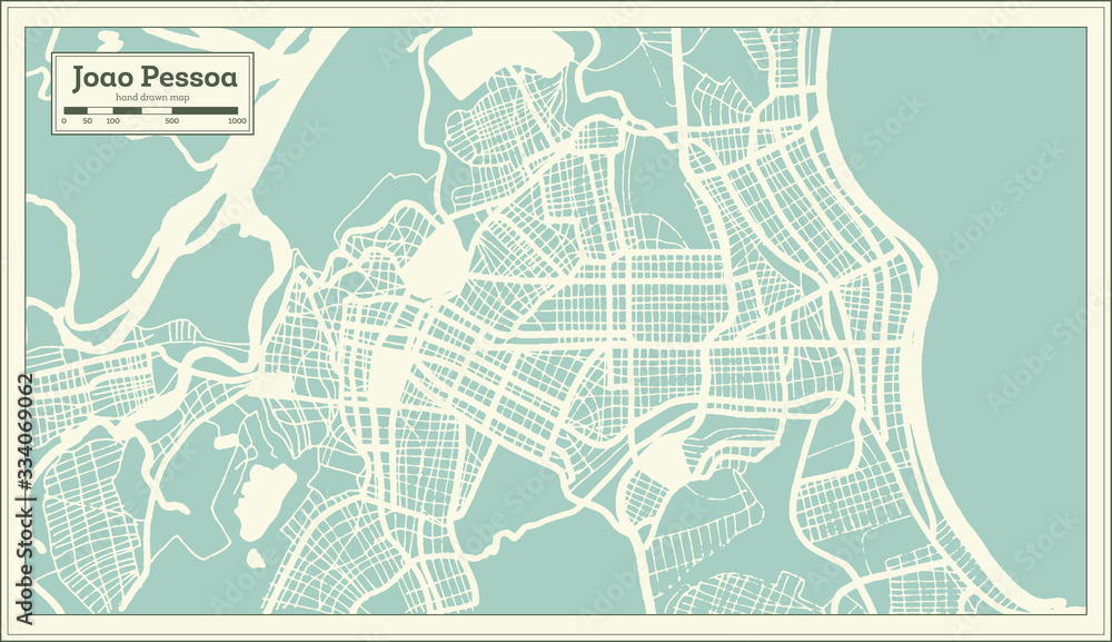 Joao Pessoa Brazil City Map in Retro Style. Outline Map.