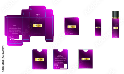 Packaging design, luxury perfume box, pocket perfume and seo design template and mock up box. Illustration vector.