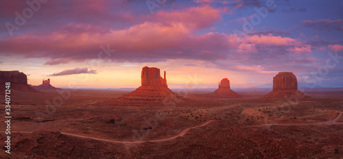 Panorama of sunset over Monument Valley Navajo Tribal Park