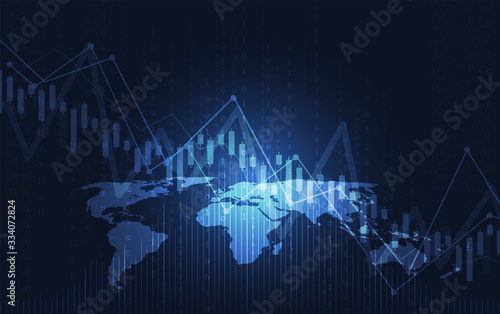 Business candle stick graph chart of stock market investment trading on dark background design. Bullish point  Trend of graph. Vector illustration