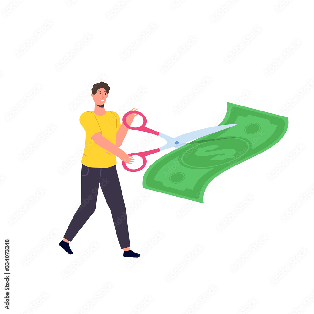 Cost reduction, cutting dollar, big discount consept. Flat vector illustration. Cost reduction, cutting dollar, big discount consept. Flat vector illustration.