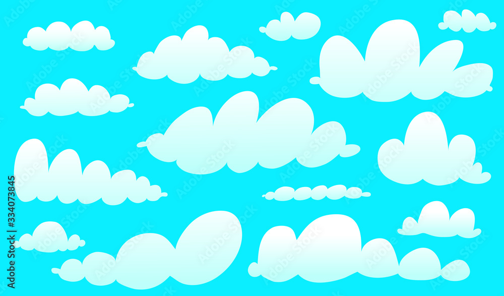 Cartoon clouds collection isolated on blue. Cute kids watercolor style sky clip art collection. Cartoon clouds collection isolated on blue. Cute kids watercolor style sky clip art collection.