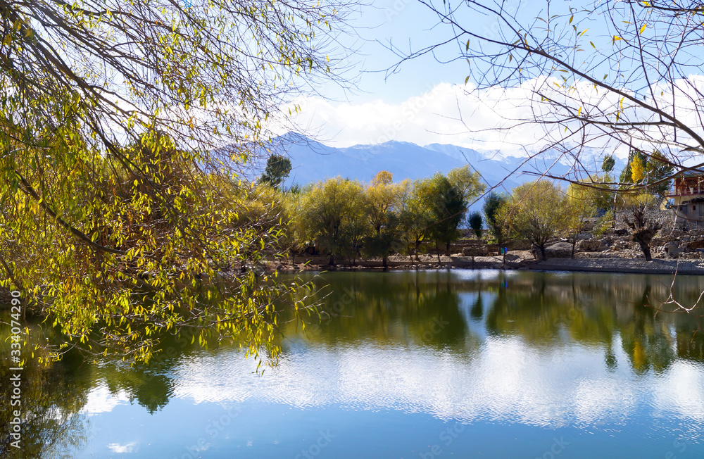 Fototapeta premium Serene Nako Lake at Nako Himachal Peadesh India