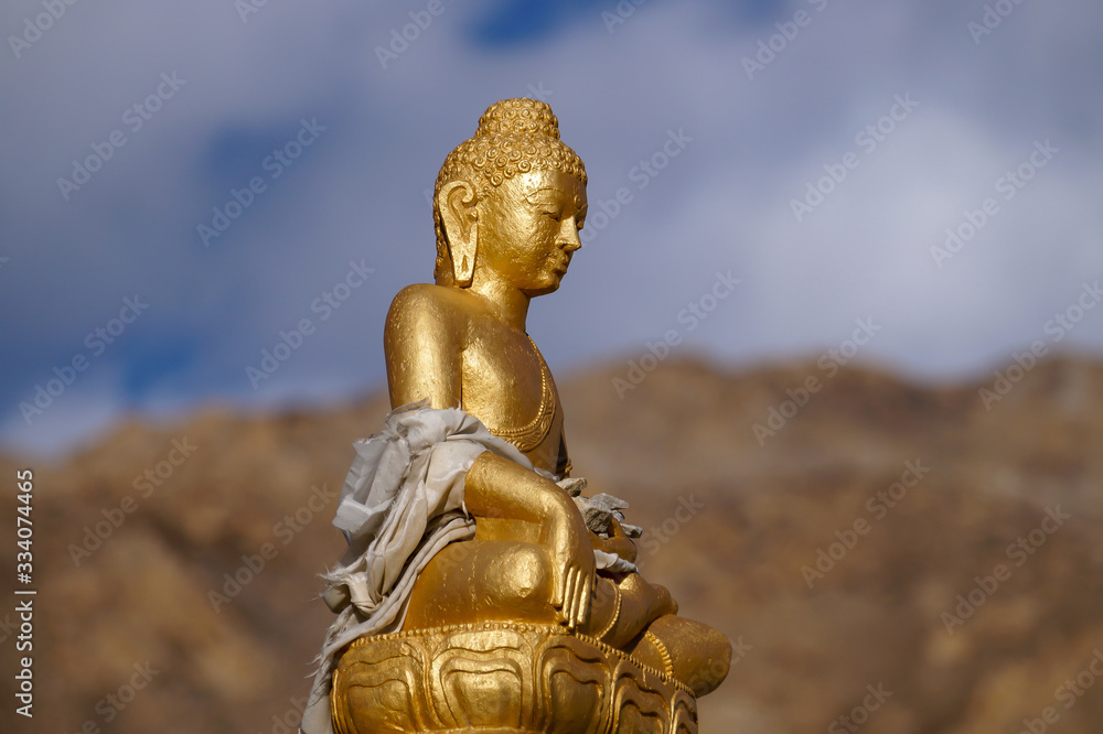 Brass idol of Lord Buddha at Nako Monastery, Himachal Pradesh India Brass idol of Lord Buddha at Nako Monastery, Himachal Pradesh India