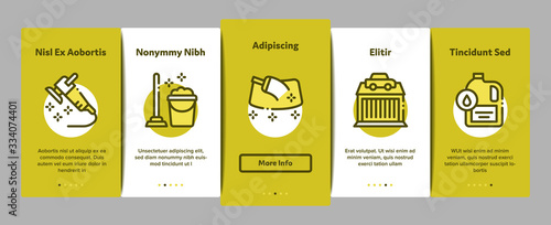 Car Wash Auto Service Onboarding Mobile App Page Screen Vector. Automatical Car Wash Building And Equipment, Cleaning Liquid Bottle And Air Freshener Color Contour Illustrations