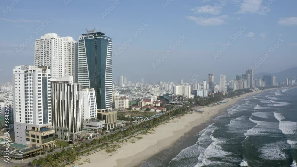 AERIAL: Buildings on Beach Coast of Da Nang, Vietnam AERIAL: Buildings on Beach Coast of Da Nang, Vietnam