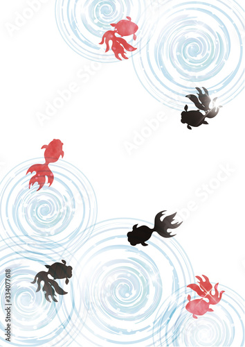 金魚と波紋の和柄背景 © matsukiyo