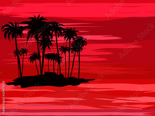 Beach vector Coconut Silhouette Background Evening summer holiday