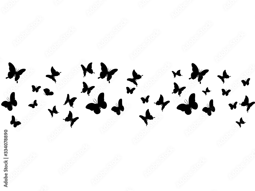 Silhouettes of butterflies flying isolated on transpant background