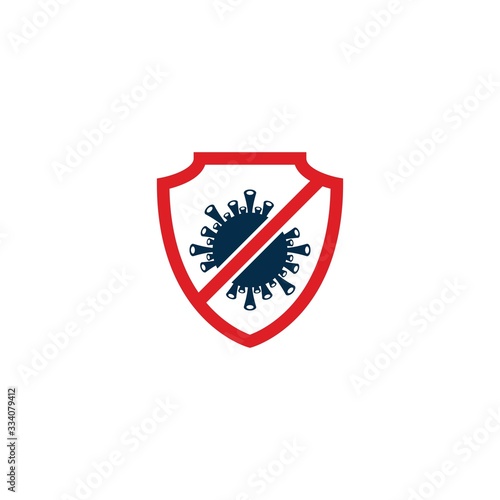 Shield for stop virus, bacteria, germs and microbe icon isolated on white background. Antibacterial and antiviral defence, protection infection. Vector Icon Illustration