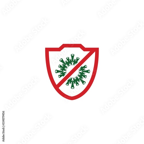Shield for stop virus, bacteria, germs and microbe icon isolated on white background. Antibacterial and antiviral defence, protection infection. Vector Icon Illustration