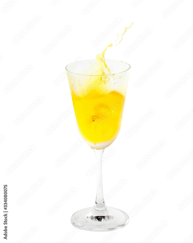 pouring cocktail with splashes isoalted on white background