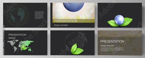 Vector layout of the presentation slides design business templates, multipurpose template for presentation brochure, brochure cover. Save Earth planet concept. Sustainable development global concept.