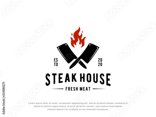 steak house logo inspiration.flame and knife.vintage design.vector illustration concept