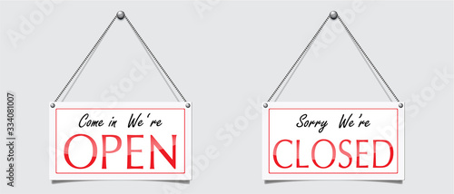 Label open and closed set hanging simple style using as a component about business and industry white background