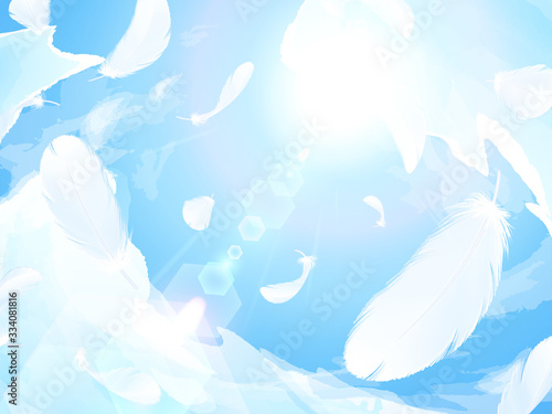 空に舞う羽根の背景イラスト