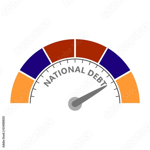 Abstract meter read high level of national debt result. Color scale with arrow. The measuring device icon. Colorful infographic gauge element. National flag of Armenia