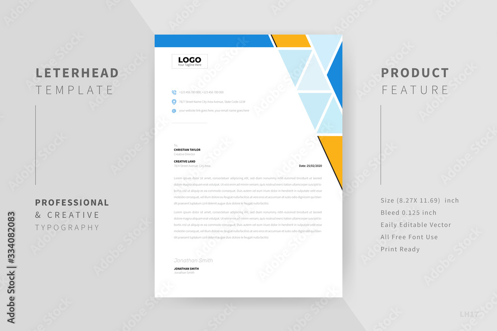 Abstract professional letterhead template design With Cyan & Yellow Color.