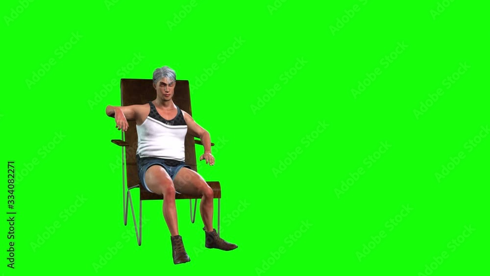 4k 3d animation of a avatar man dressed in a tee shirt and shorts, sits in a chair and talks. 4k 3d animation of a avatar man dressed in a tee shirt and shorts, sits in a chair and talks.
