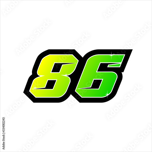 Vector Racing number 86, start racing number, sport race number with halftone dots style isolated on white background
