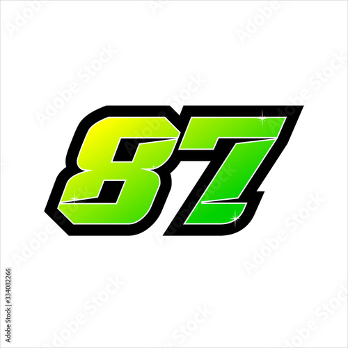 Vector Racing number 87, start racing number, sport race number with halftone dots style isolated on white background