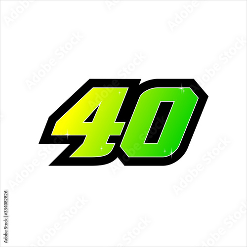 Vector Racing number 40, start racing number, sport race number with halftone dots style isolated on white background