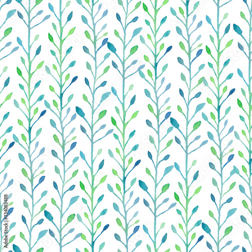 Leaves watercolor pattern in blue green colors
