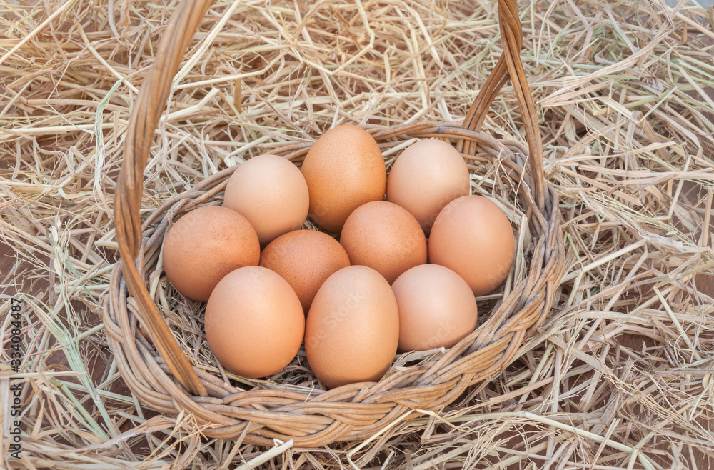 Several eggs were placed in a basket in the foundation with a straw.
