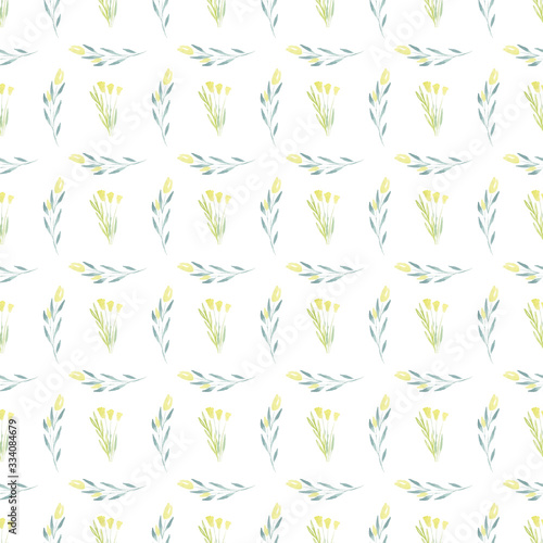 Seamless watercolor spring colorful cozy tulips pattern