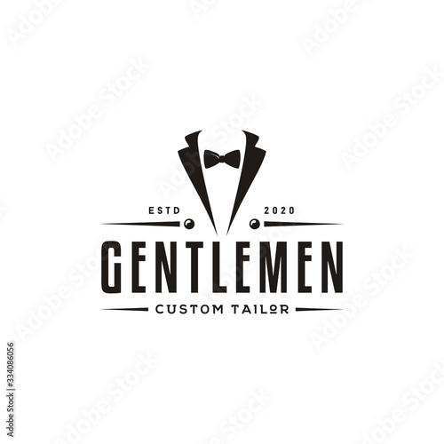 Bow Tie Tuxedo Suit Gentleman Fashion Tailor Clothes Vintage Classic Logo design