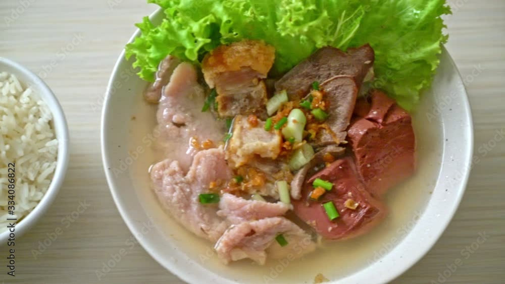 pork's entrails and blood jelly soup bowl with rice - Asian food style pork's entrails and blood jelly soup bowl with rice - Asian food style
