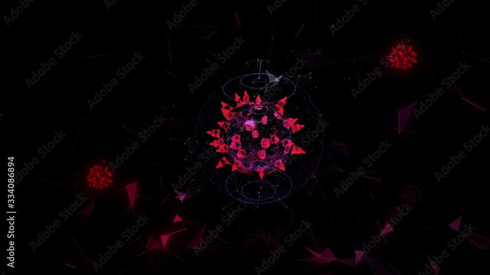 Covid 19 cells of coronavirus SARS, MERS animation particules floting