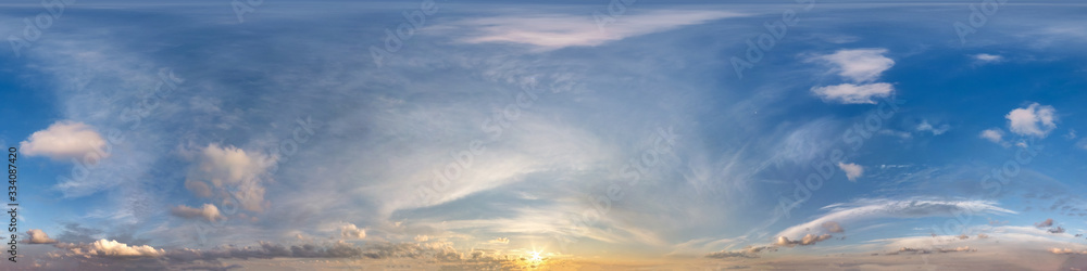 dark blue sky before sunset with beautiful awesome clouds. Seamless hdri  panorama 360 degrees angle view