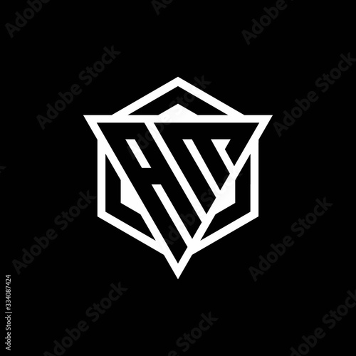 AM logo monogram with triangle and hexagon shape combination