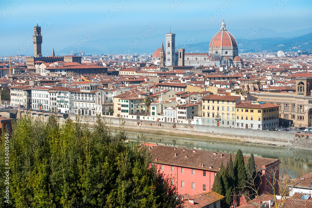 magnificent view of old Florence from the height of the Piazzale Michelangelo, Tuscany, Italy