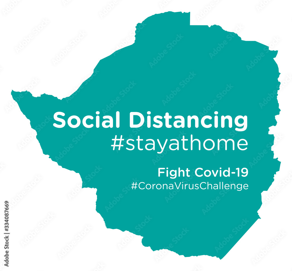 Zimbabwe map with Social Distancing stayathome tag