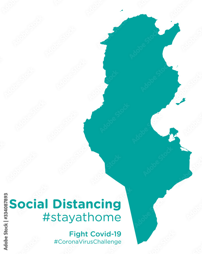 Tunisia map with Social Distancing stayathome tag