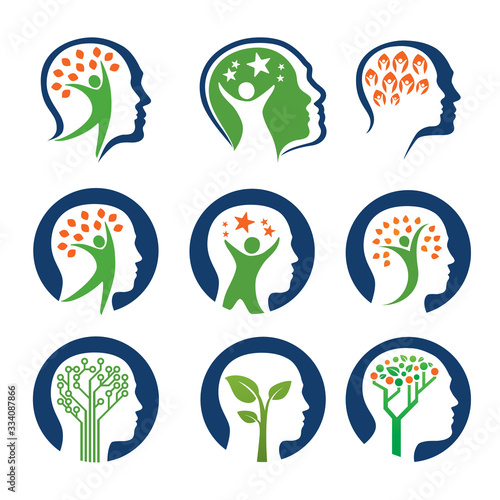 Set of head with motivation and development leardership logo icon vector.
