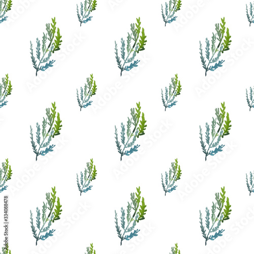 Hand painted watercolor pine branches pattern seamless