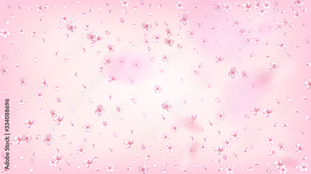 Nice Sakura Blossom Isolated Vector. Pastel Showering 3d Petals Wedding Border. Japanese Gradient Flowers Wallpaper. Valentine, Mother's Day Pastel Nice Sakura Blossom Isolated on Rose