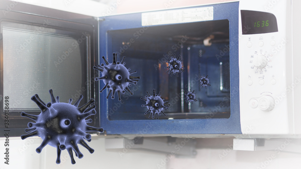The concept of the spread of harmful bacteria in the microwave . 3d