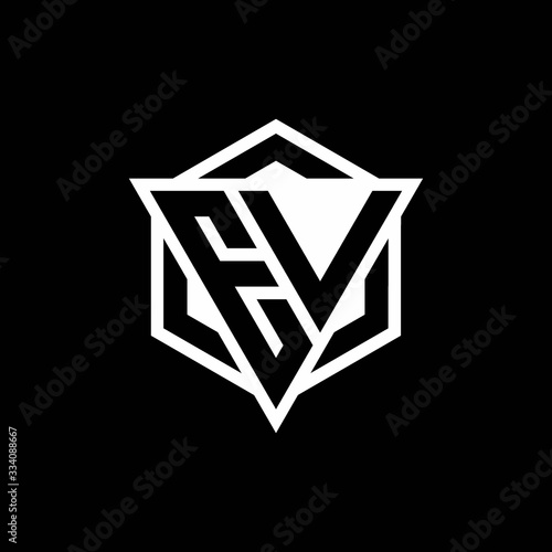 EV logo monogram with triangle and hexagon shape combination