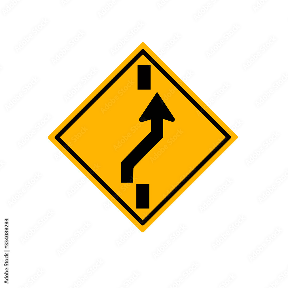 Yellow traffic square shaped Changing to Right Lane sign with Yellow traffic square shaped Changing to Right Lane sign with